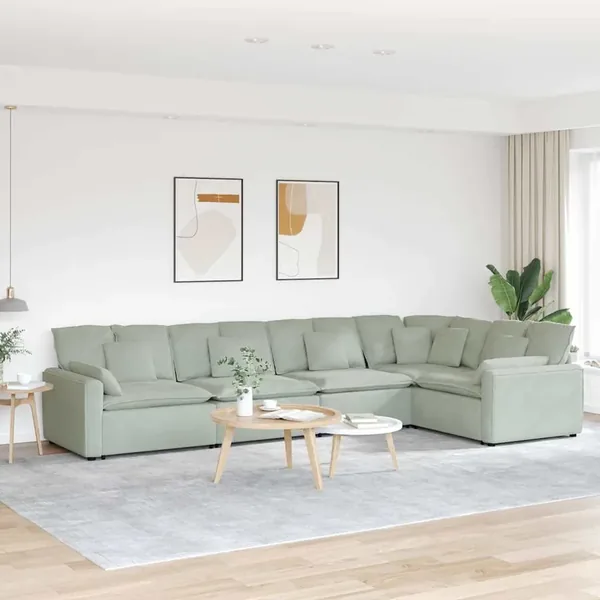 Canapé modulable avec coussins velours gris clair