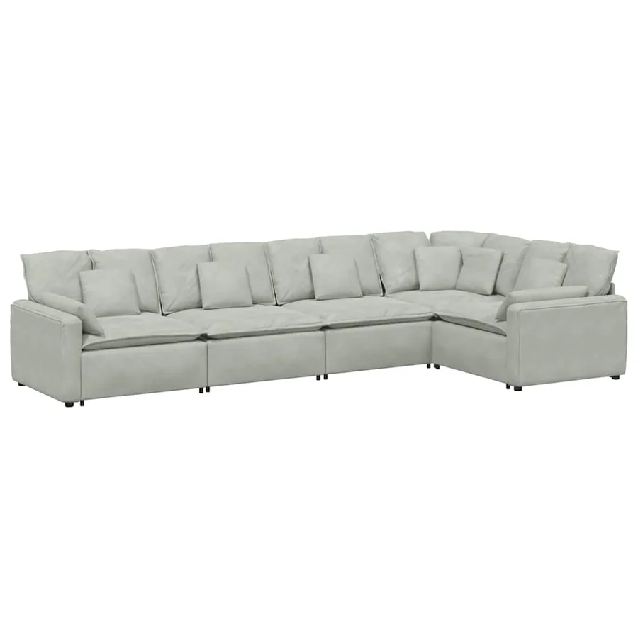 Canapé modulable avec coussins velours gris clair - 2