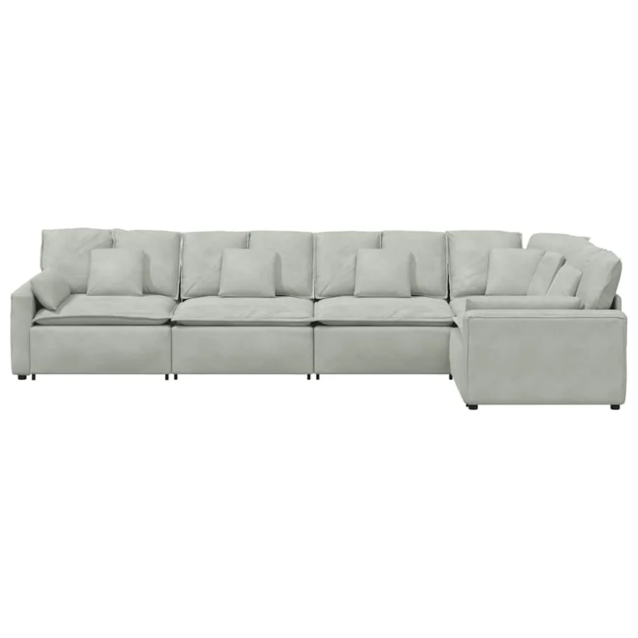 Canapé modulable avec coussins velours gris clair - 6
