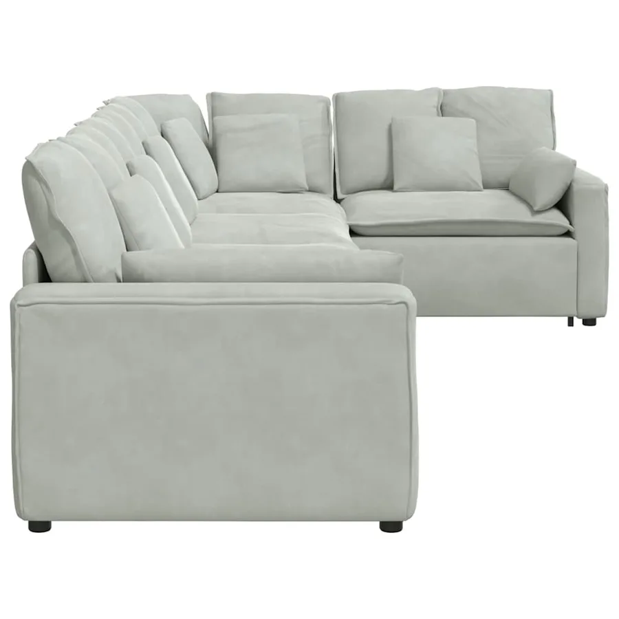 Canapé modulable avec coussins velours gris clair - 7