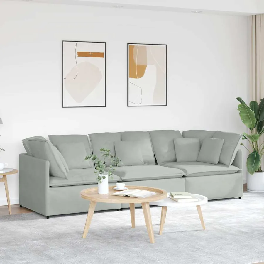 Canapé modulable avec coussins velours gris clair