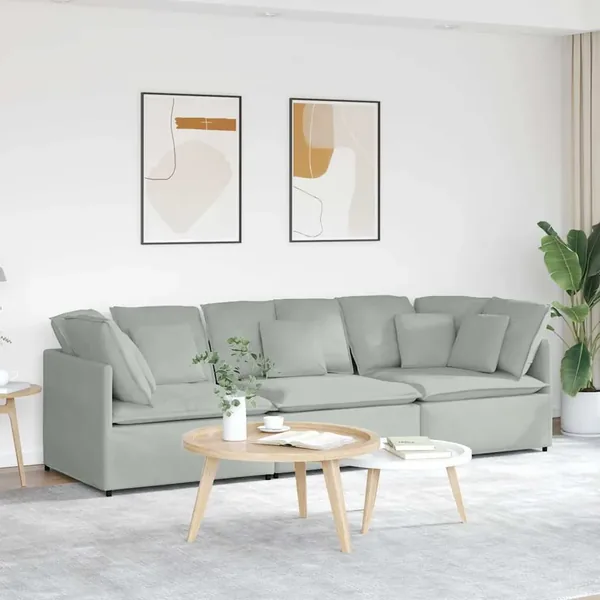 Canapé modulable avec coussins velours gris clair