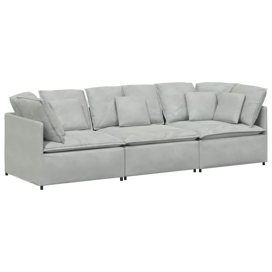 Canapé modulable avec coussins velours gris clair - 2