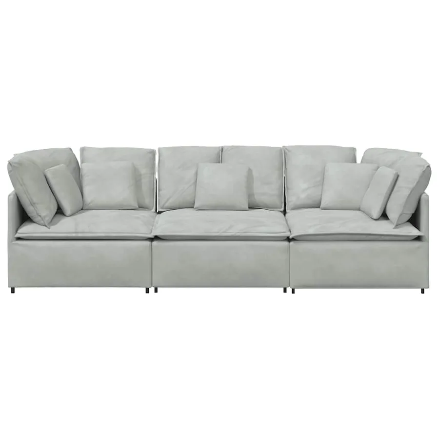 Canapé modulable avec coussins velours gris clair - 5