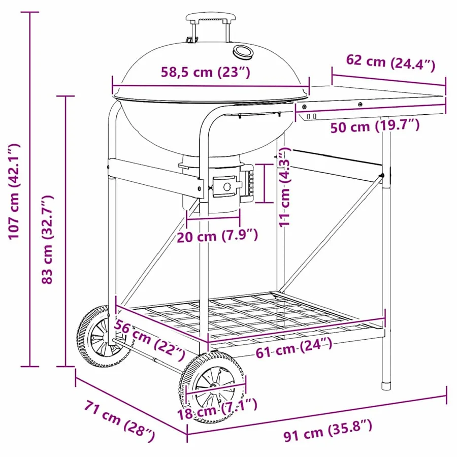 Grill extérieur avec roue Noir 91 x 71 x 107 cm Métal - 10
