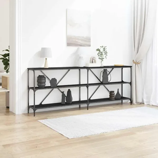 Table console Chêne noir 200 x 30 x 75 cm Bois d'ingénierie