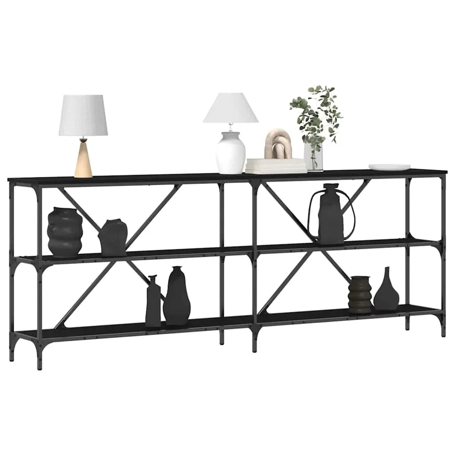 Table console Chêne noir 200 x 30 x 75 cm Bois d'ingénierie - 3