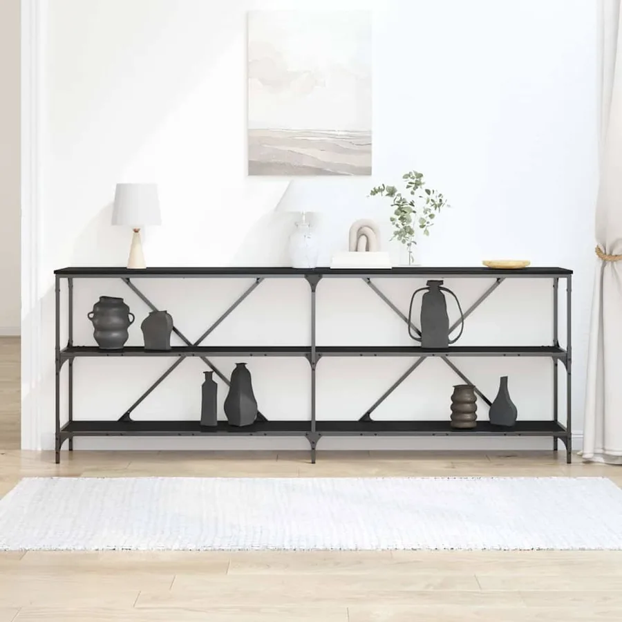Table console Chêne noir 200 x 30 x 75 cm Bois d'ingénierie - 4