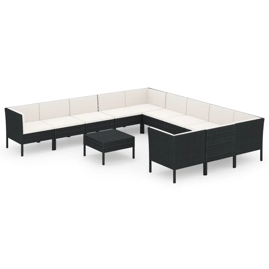 Salon de jardin 12 pcs avec coussins résine tressée noir - 2