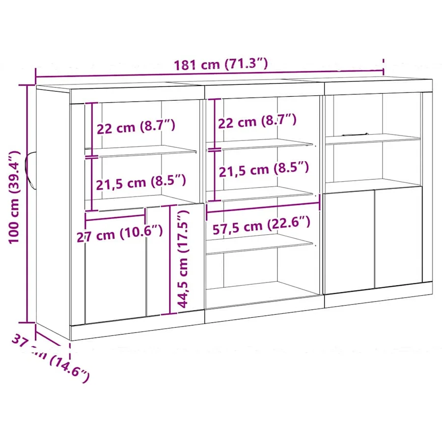 Buffet LED Bois ancien 181,5 x 37 x 100 cm Bois d'ingénierie - 14