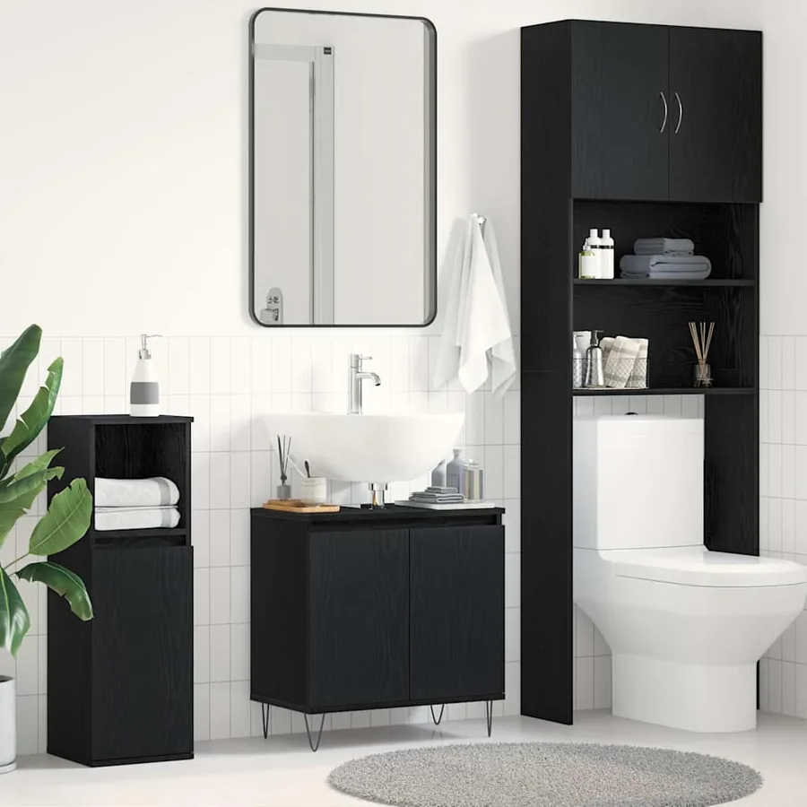 Meuble de Lavabo de Salle de Bain Chêne noir 58 x 33 x 60 cm