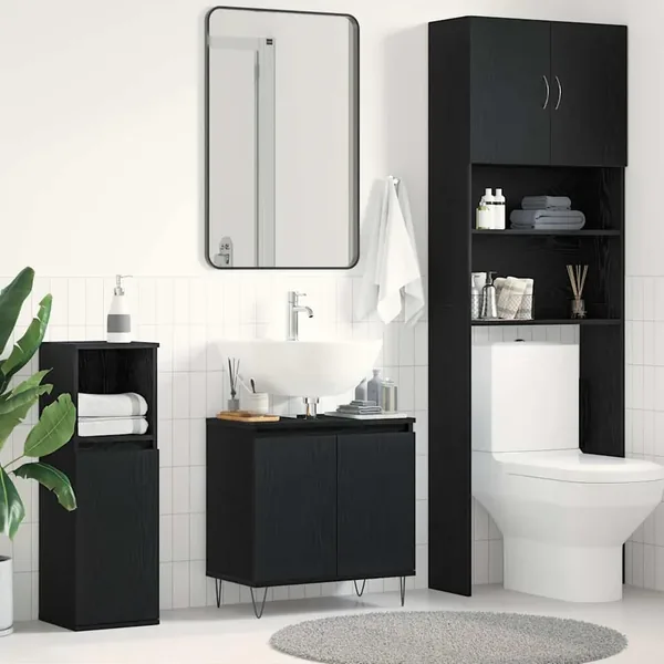 Meuble de Lavabo de Salle de Bain Chêne noir 58 x 33 x 60 cm