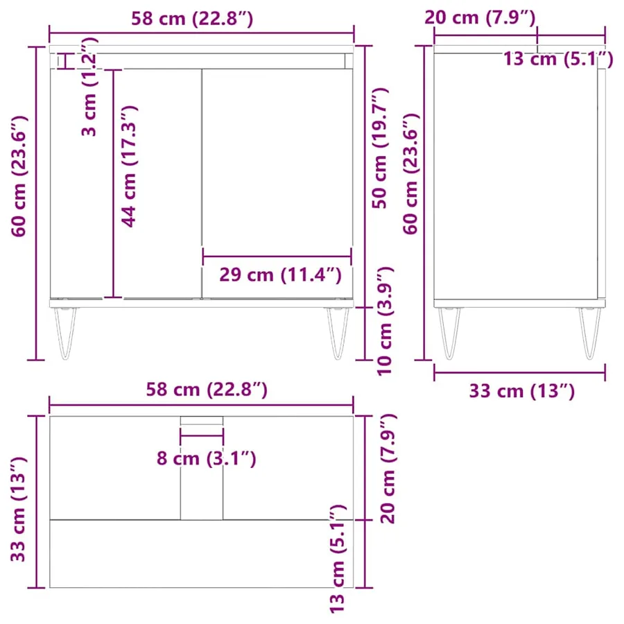 Meuble de Lavabo de Salle de Bain Chêne noir 58 x 33 x 60 cm - 14