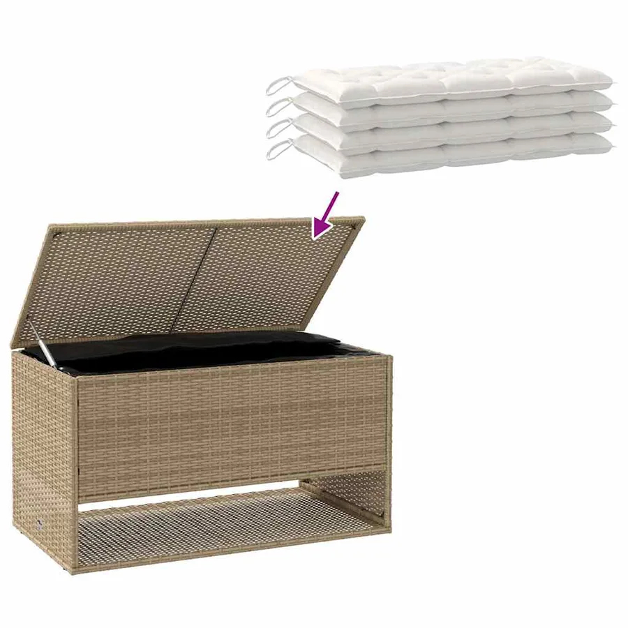 Coffre à coussins d'extérieur beige 100x55x55,5 cm polyrotin - 7