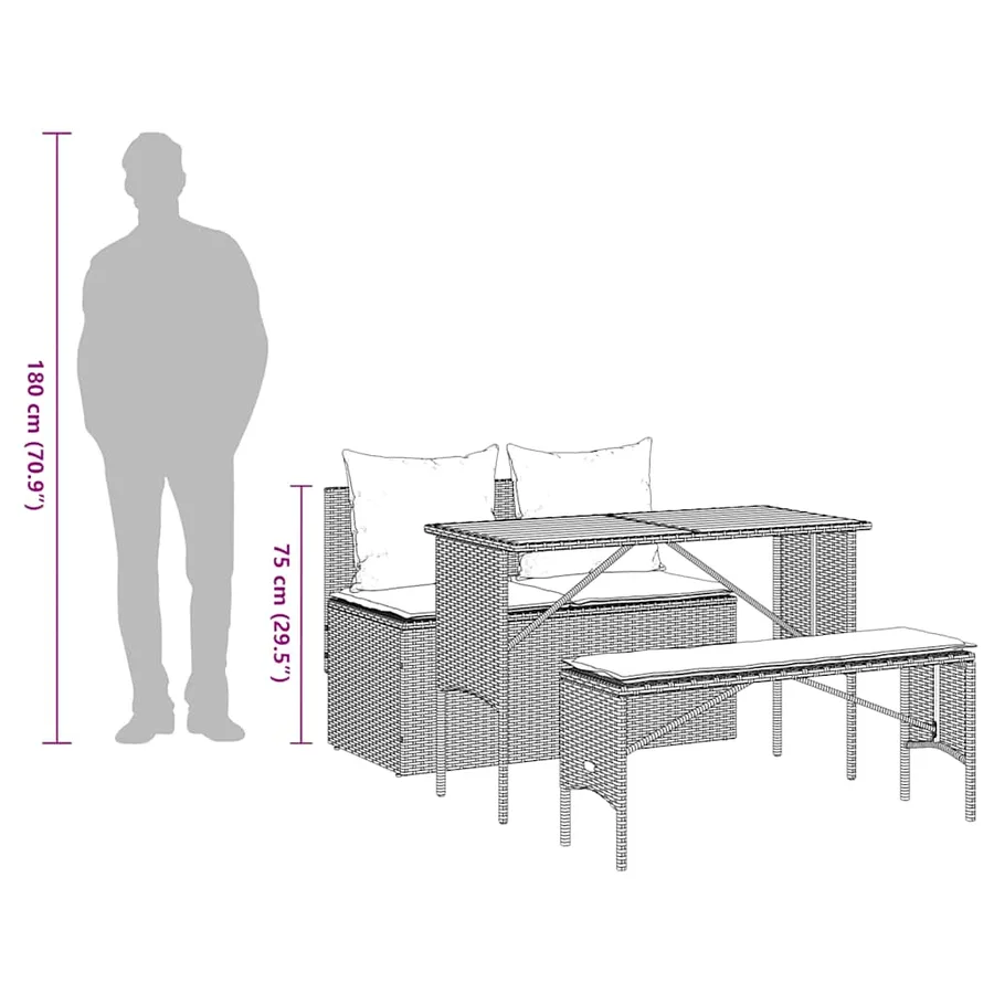 Ensemble de salle à manger de jardin 3 pcs avec coussins noir résine tressée - 16