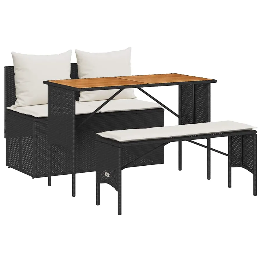 Ensemble de salle à manger de jardin 3 pcs avec coussins noir résine tressée - 2