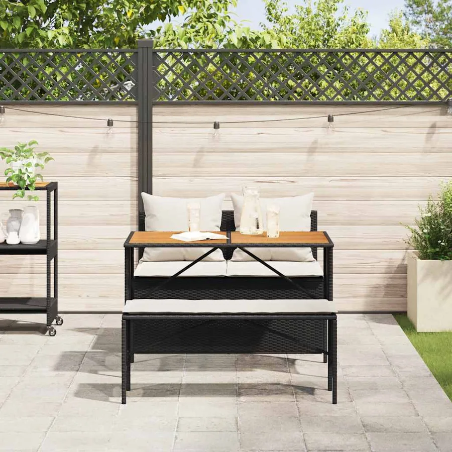 Ensemble de salle à manger de jardin 3 pcs avec coussins noir résine tressée - 3