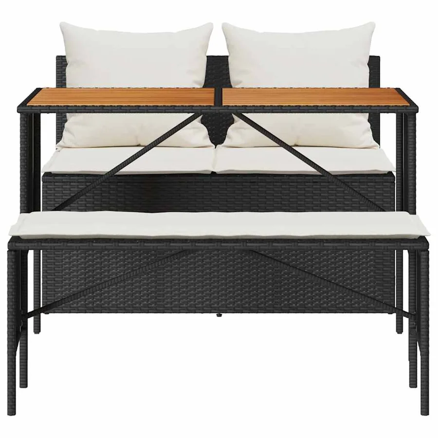 Ensemble de salle à manger de jardin 3 pcs avec coussins noir résine tressée - 7