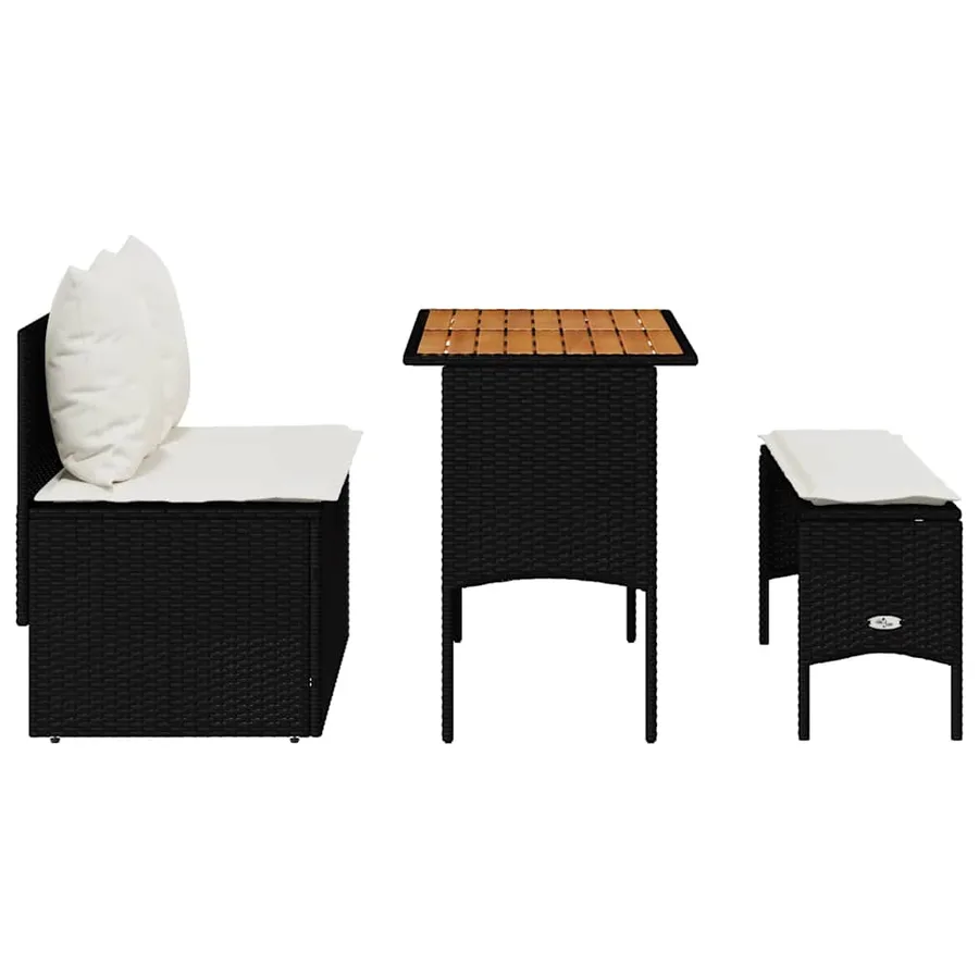Ensemble de salle à manger de jardin 3 pcs avec coussins noir résine tressée - 8