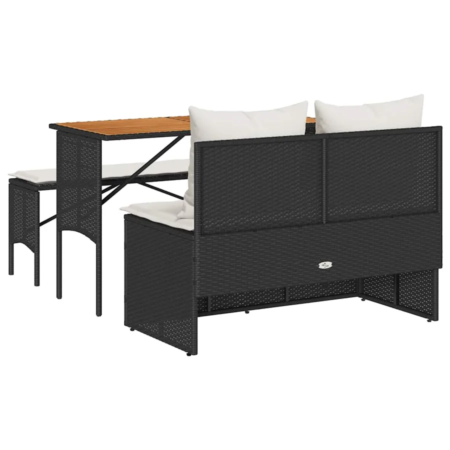 Ensemble de salle à manger de jardin 3 pcs avec coussins noir résine tressée - 9