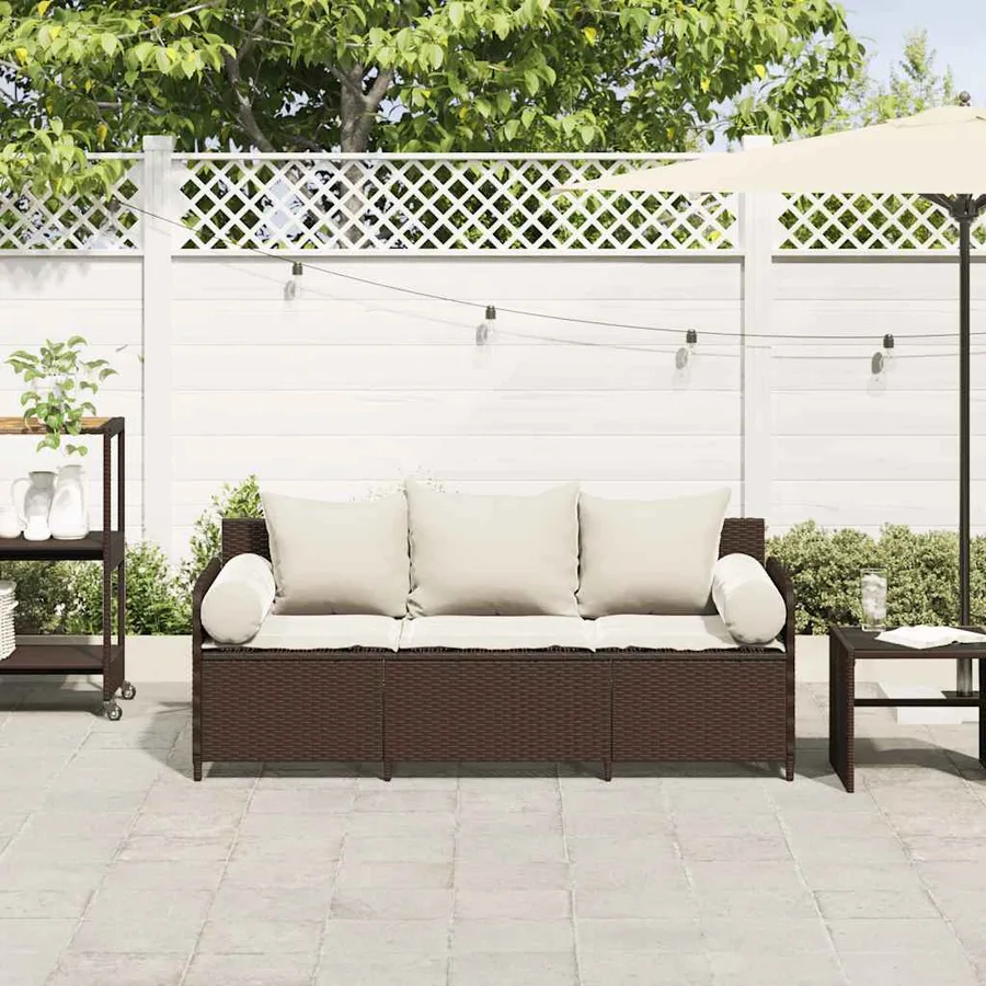Canapé de jardin avec coussins 3 places brun résine tressée - 3