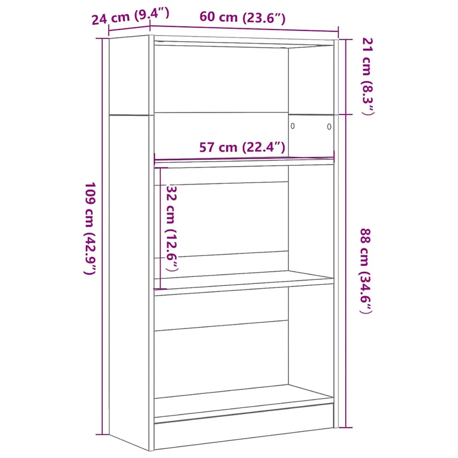 Bibliothèque en chêne noir 60 x 24 x 109 cm bois d'ingénierie - 10