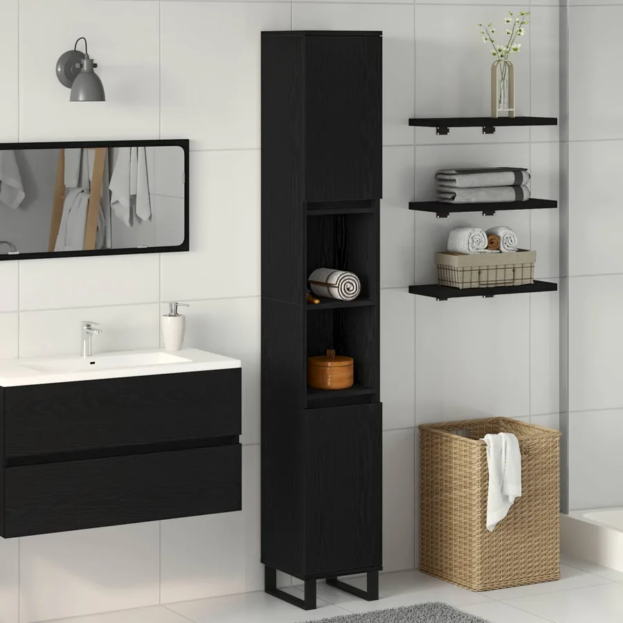 Cabinet de salle de bain avec porte Chêne noir 30 x 30 x 190 cm