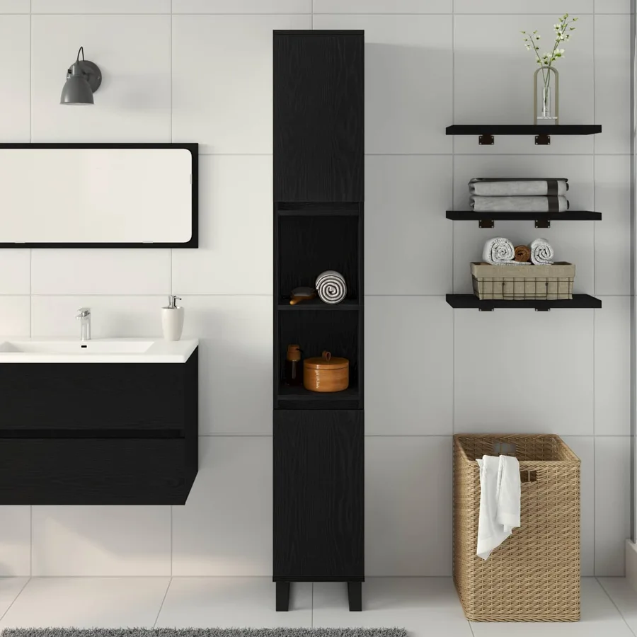 Cabinet de salle de bain avec porte Chêne noir 30 x 30 x 190 cm - 4