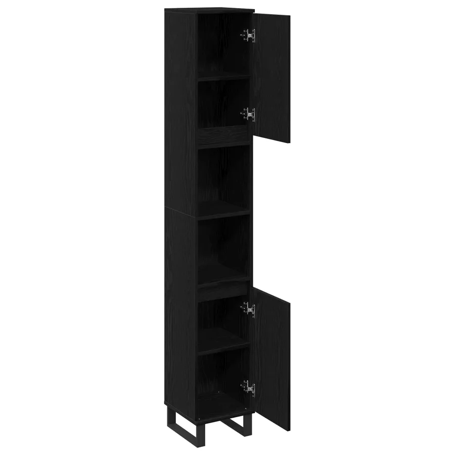 Cabinet de salle de bain avec porte Chêne noir 30 x 30 x 190 cm - 5