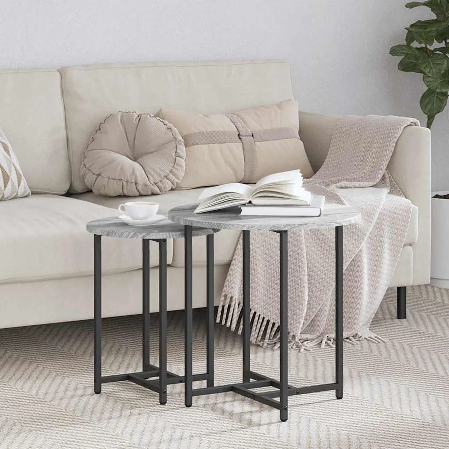 Ensemble de tables d'appoint 2 pcs Gris Sonoma et noir