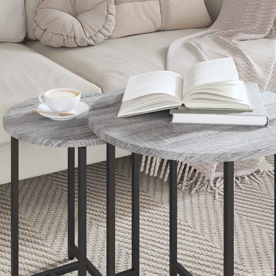 Ensemble de tables d'appoint 2 pcs Gris Sonoma et noir - 4