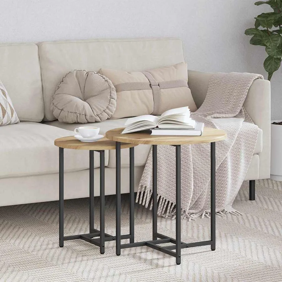 Ensemble de tables d'appoint 2 pc Chêne artisanal et noir