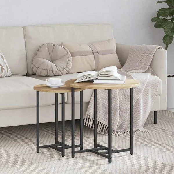 Ensemble de tables d'appoint 2 pc Chêne artisanal et noir