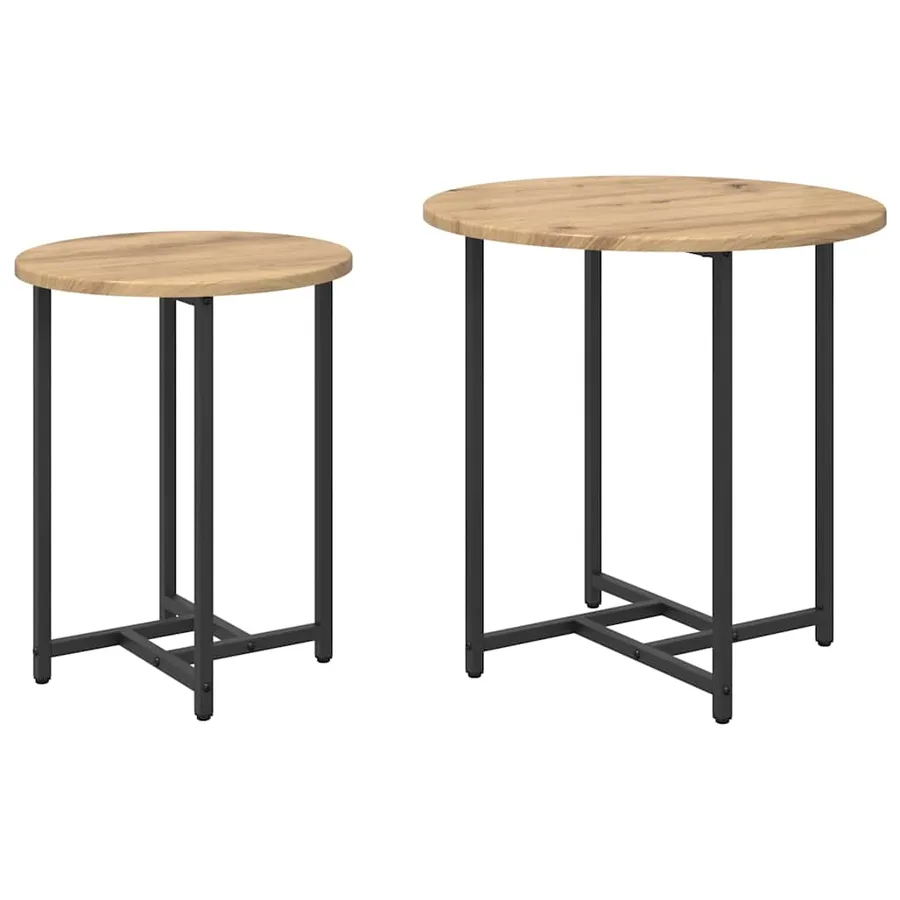 Ensemble de tables d'appoint 2 pc Chêne artisanal et noir - 2