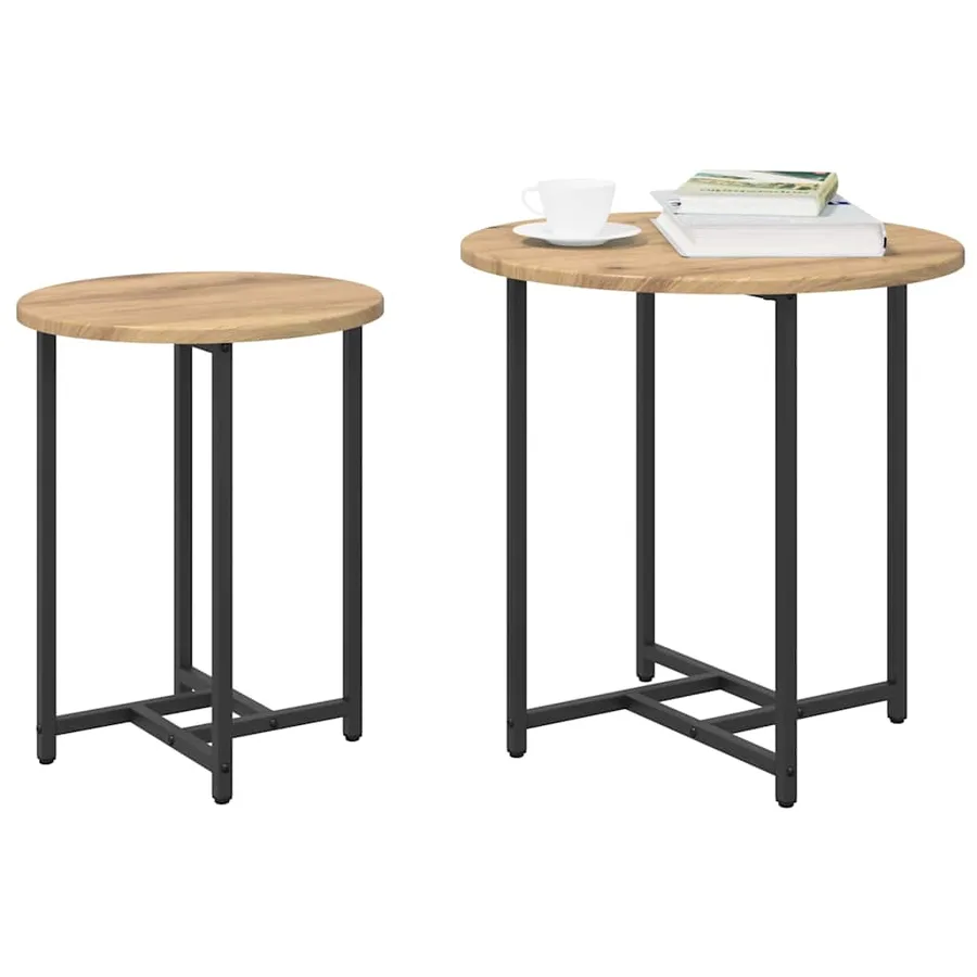 Ensemble de tables d'appoint 2 pc Chêne artisanal et noir - 3