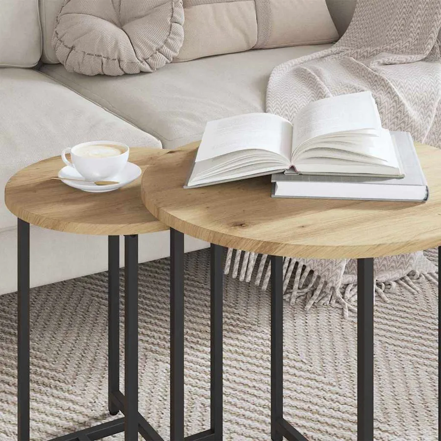 Ensemble de tables d'appoint 2 pc Chêne artisanal et noir - 4