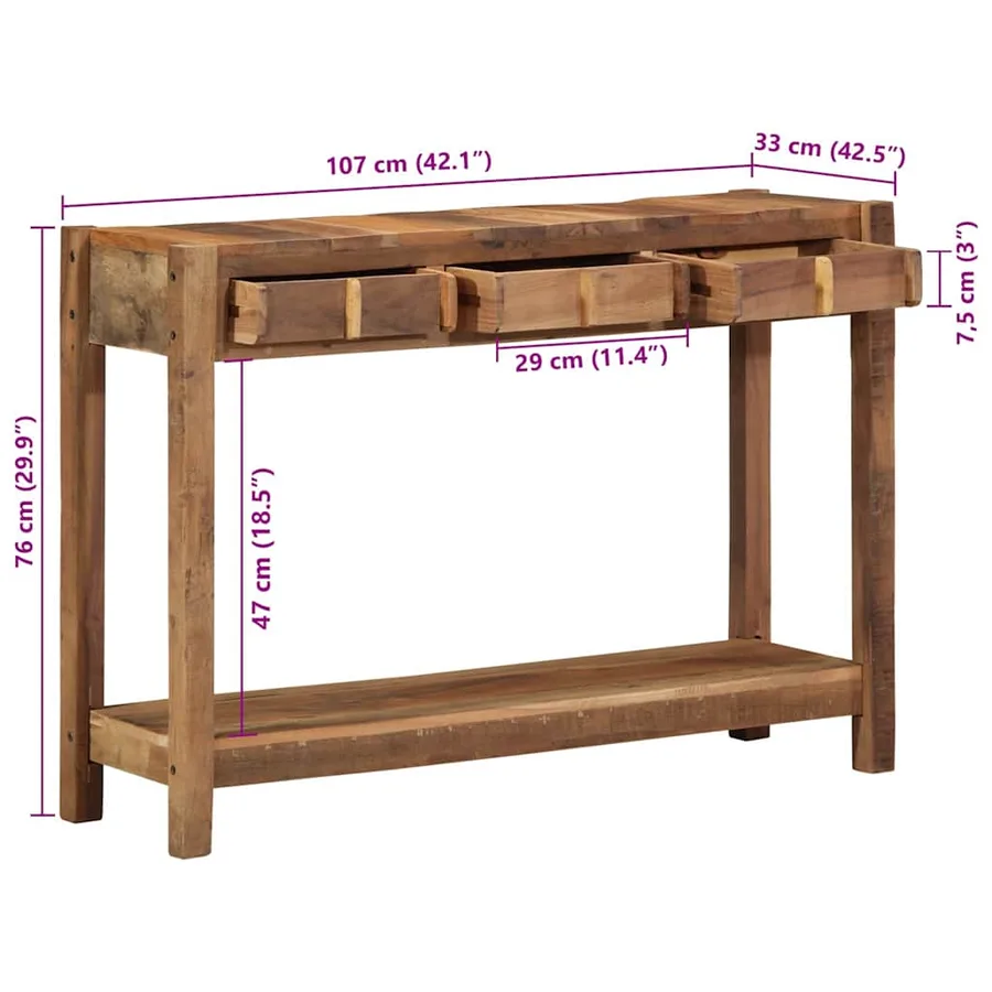 Table console Marron 107 x 33 x 76 cm Bois Recyclé Solide - 13