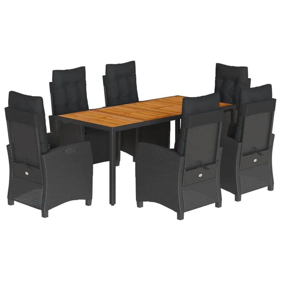Ensemble à manger de jardin coussins 7pcs Noir Résine tressée - 2