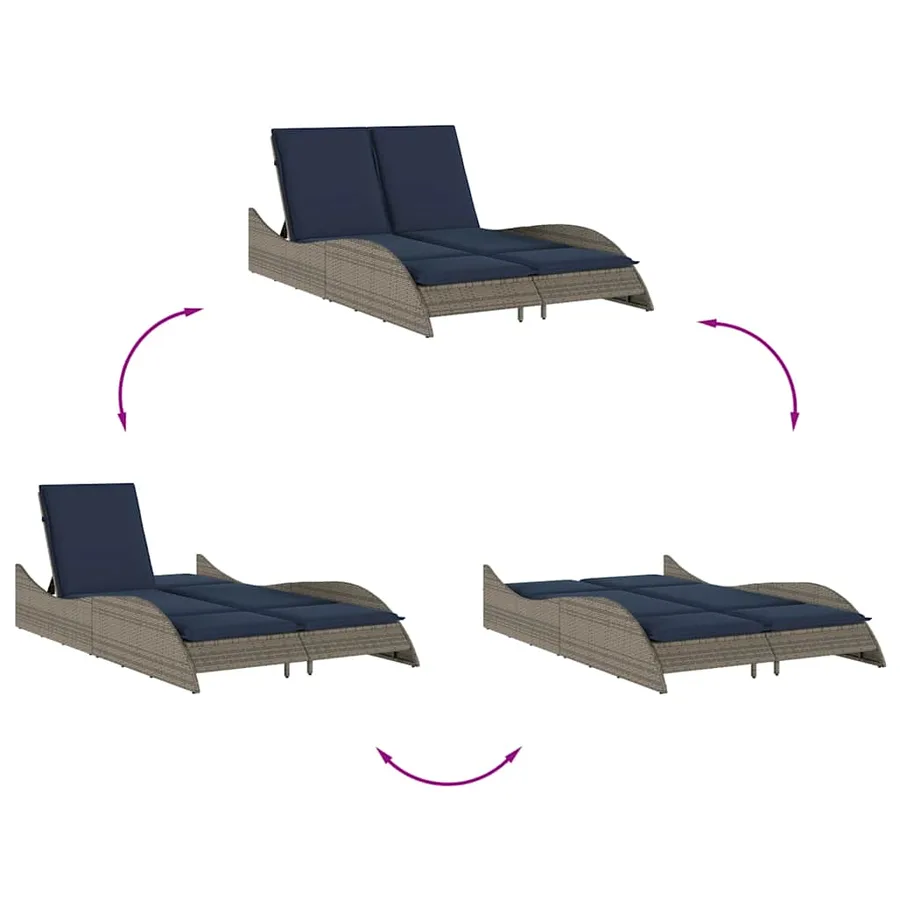 Chaise longue avec coussins Gris 114 x 205 x 73 cm Résine tressée - 8