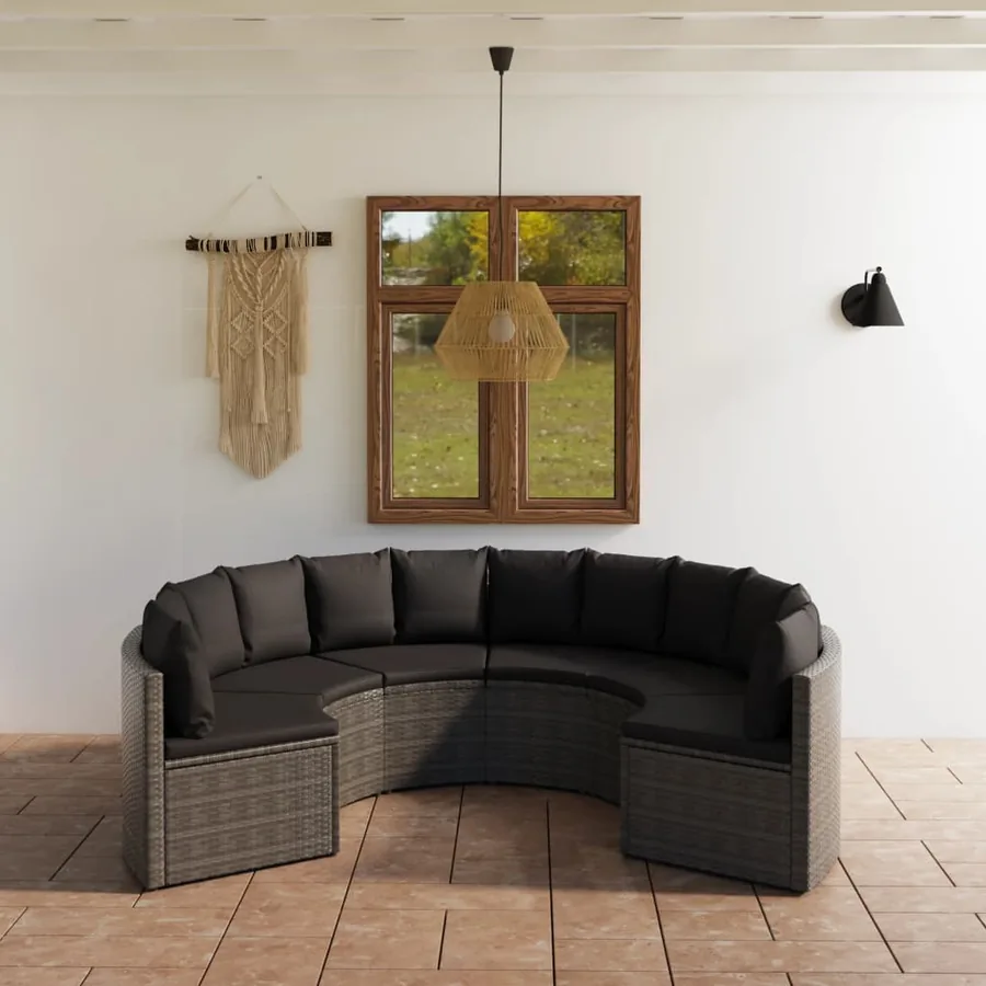 Salon de jardin 6 pcs avec coussins Résine tressée Gris