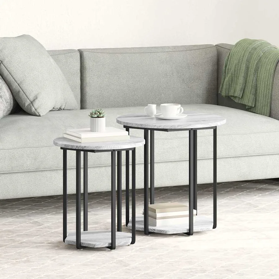 Ensemble de tables d'appoint avec étagère 2 pcs Gris