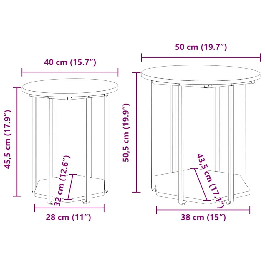 Ensemble de tables d'appoint avec étagère 2 pcs Gris - 10