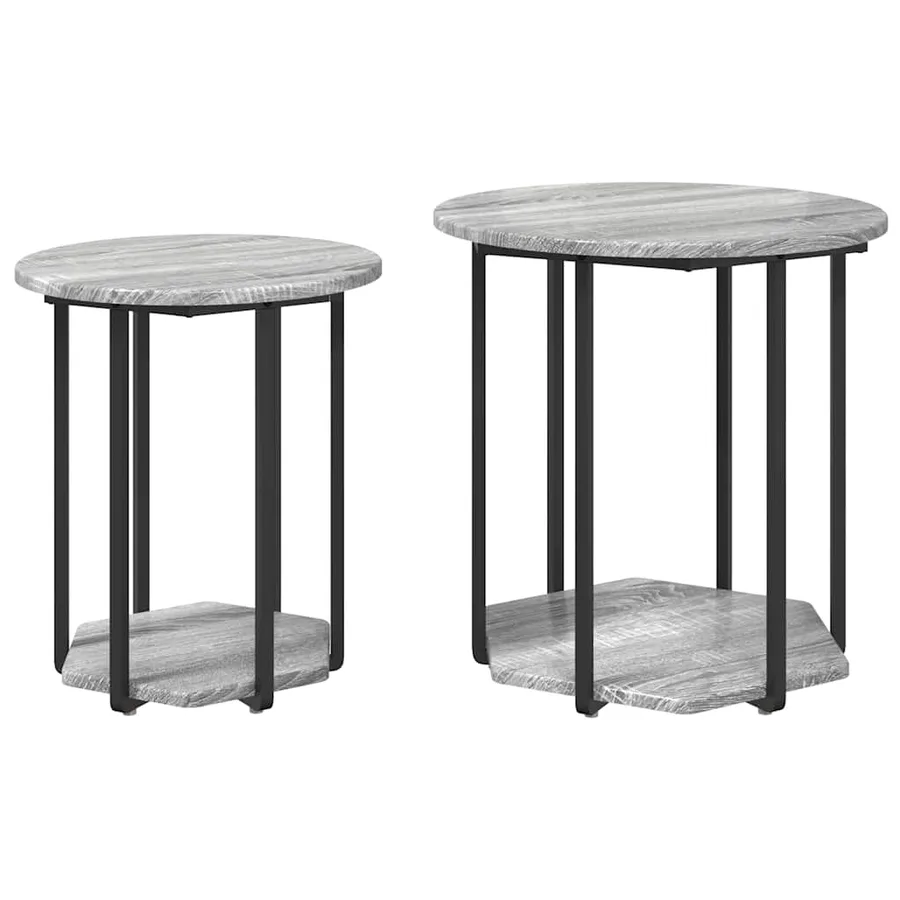 Ensemble de tables d'appoint avec étagère 2 pcs Gris - 2