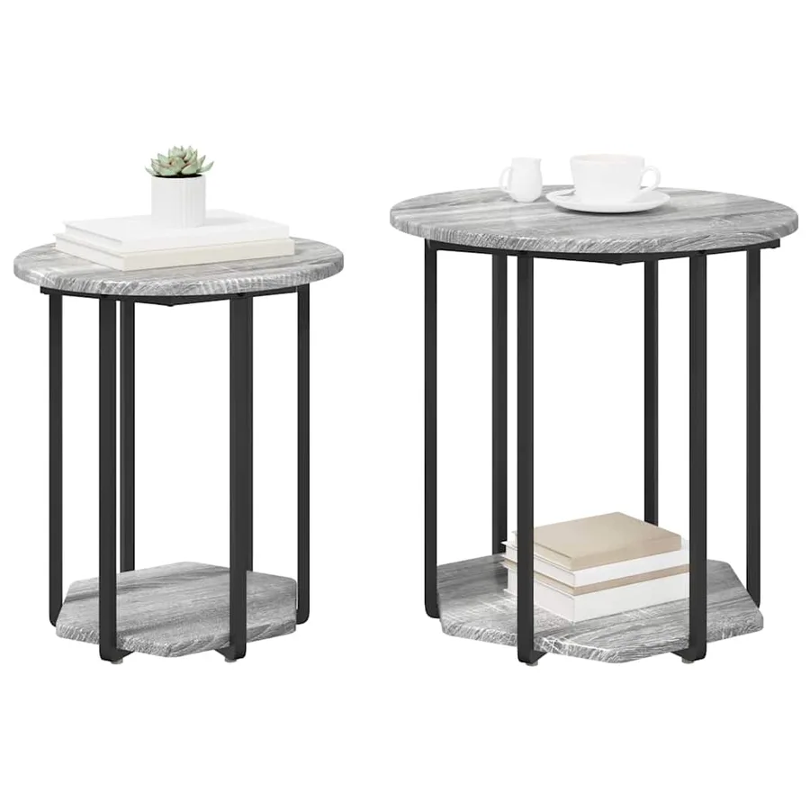 Ensemble de tables d'appoint avec étagère 2 pcs Gris - 3