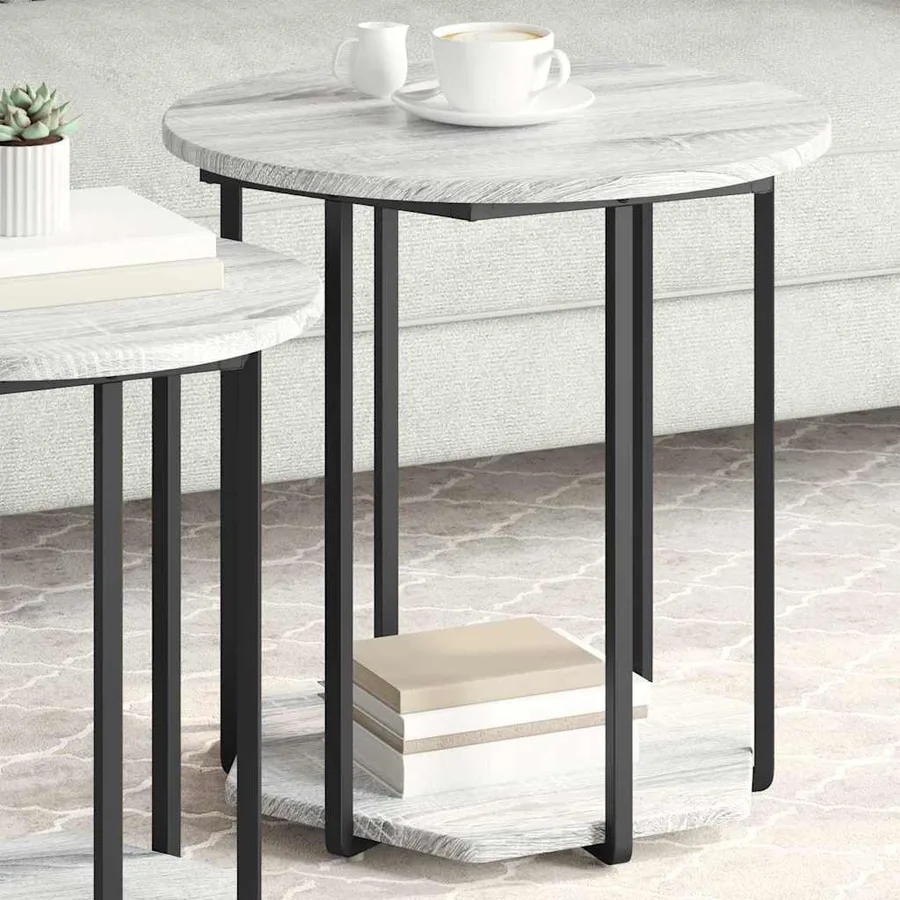 Ensemble de tables d'appoint avec étagère 2 pcs Gris - 4