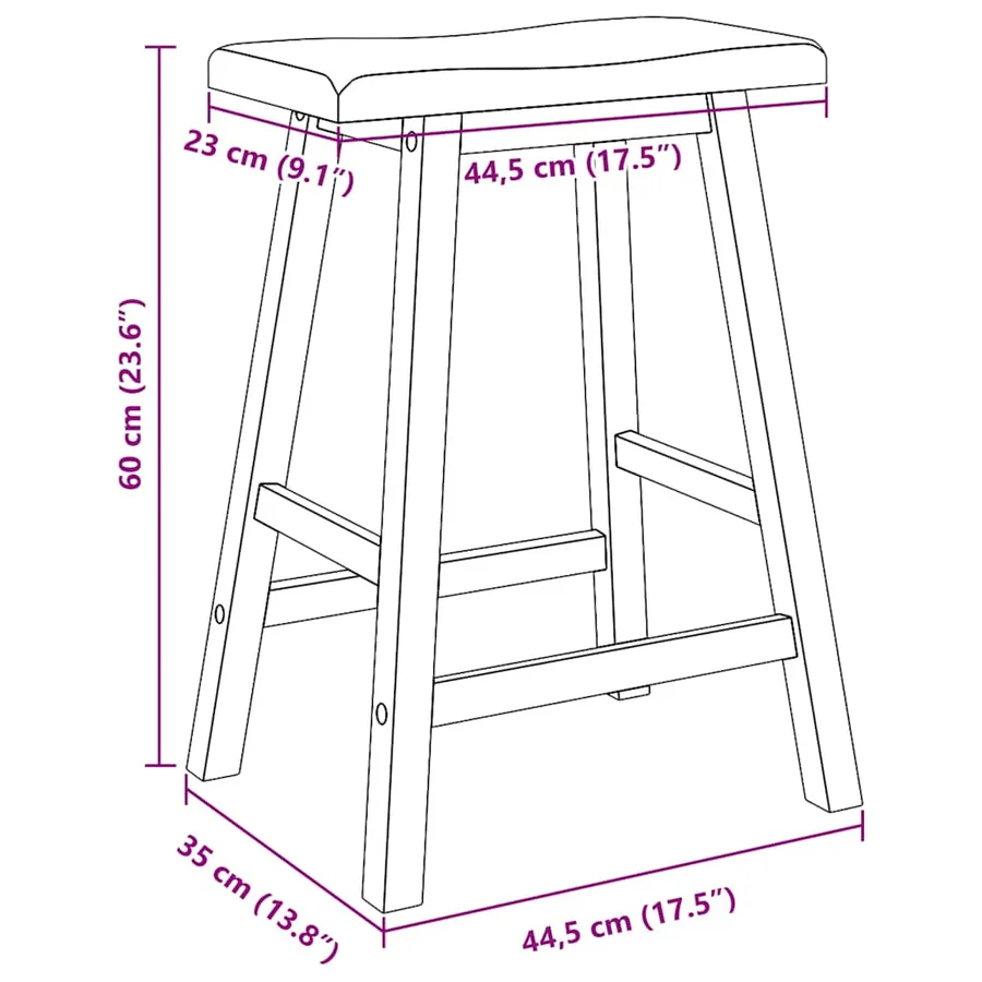 Tabourets de bar (lot de 2) en bois massif naturel et caoutchouc - 10