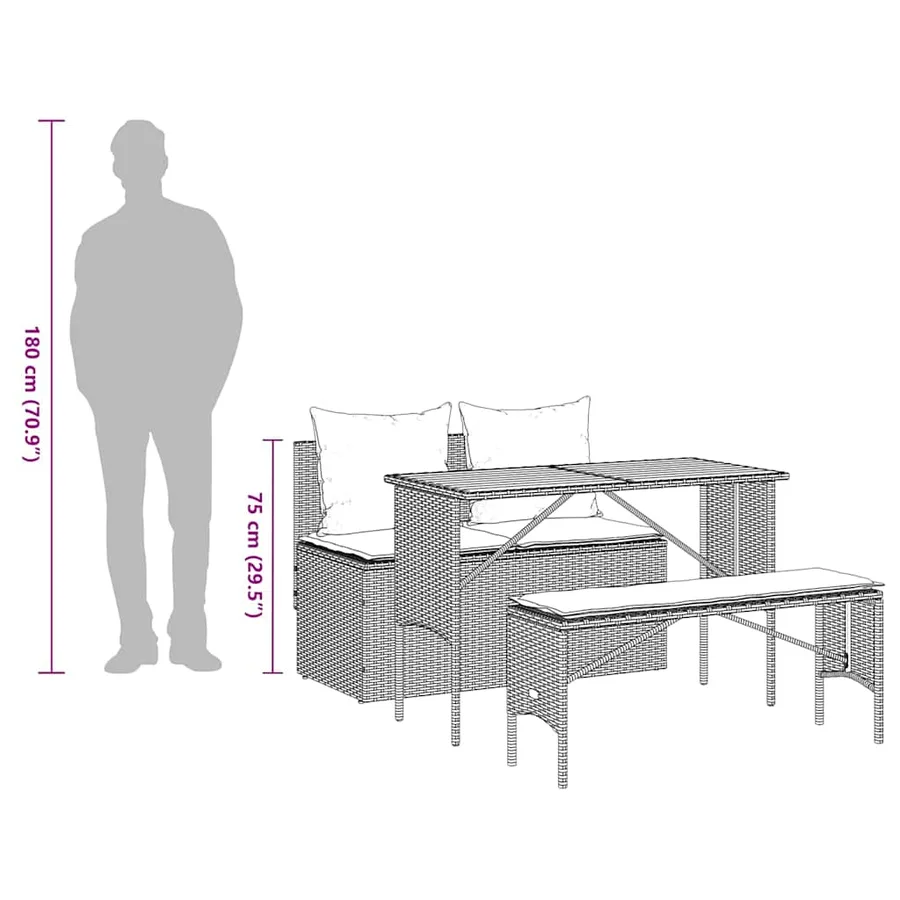 Ensemble de salle à manger de jardin 3 pcs avec coussins beige résine tressée - 15