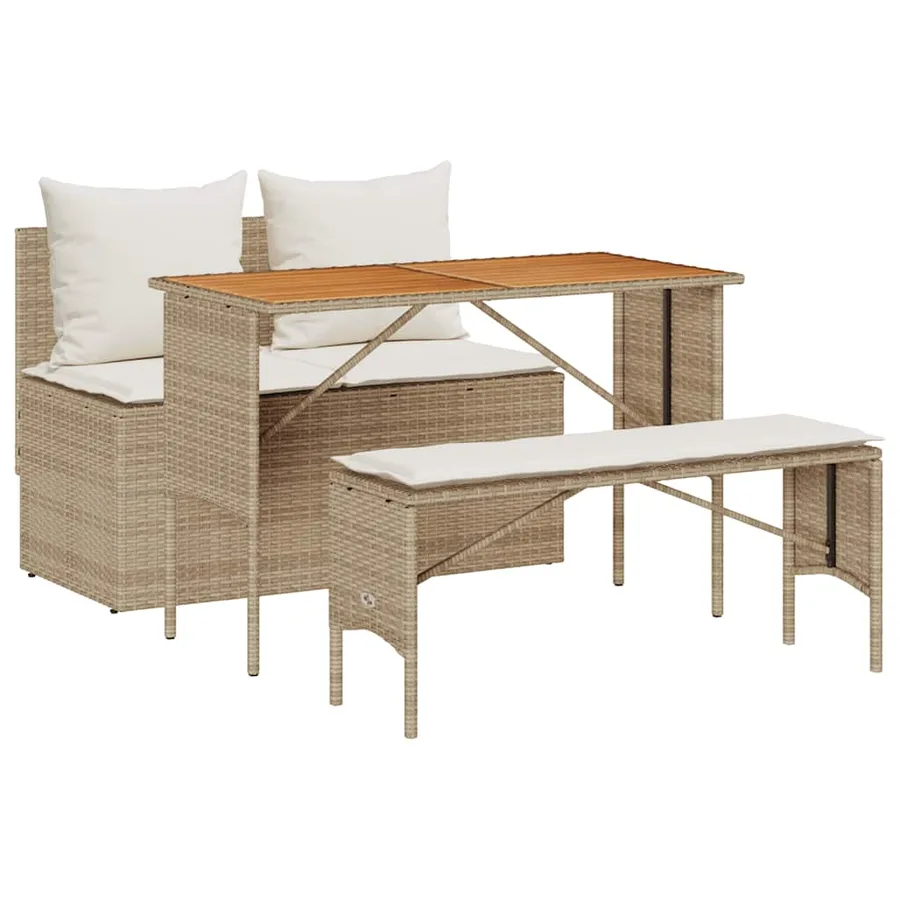 Ensemble de salle à manger de jardin 3 pcs avec coussins beige résine tressée - 2