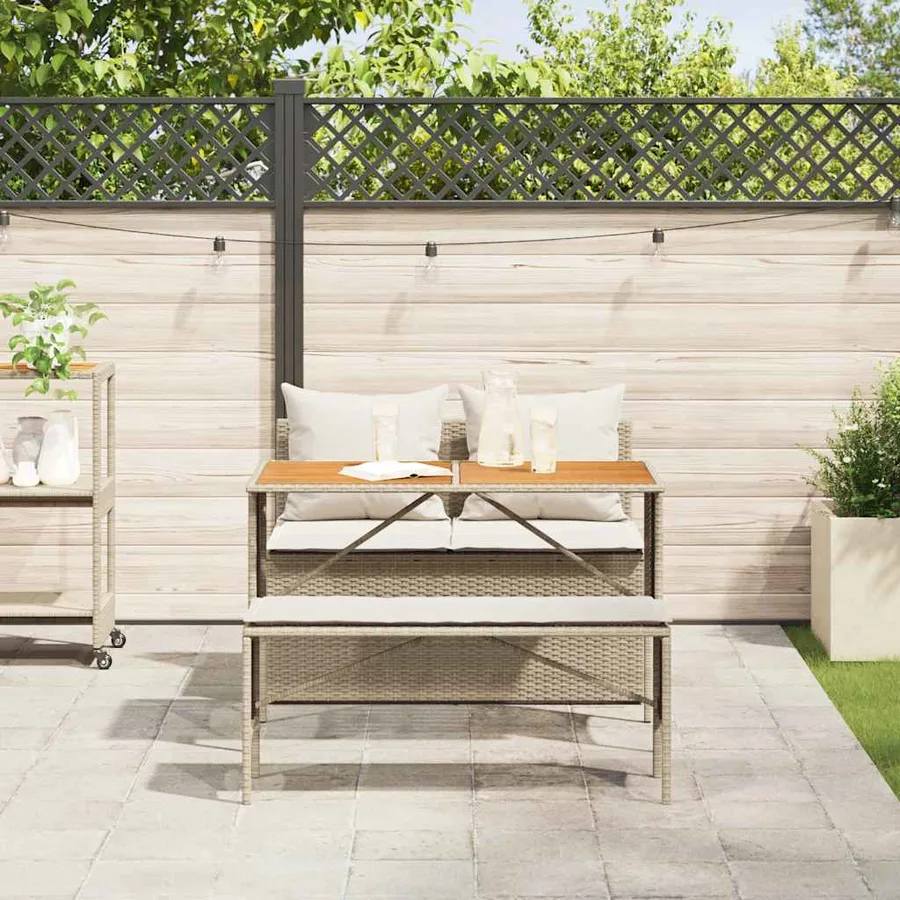 Ensemble de salle à manger de jardin 3 pcs avec coussins beige résine tressée - 3