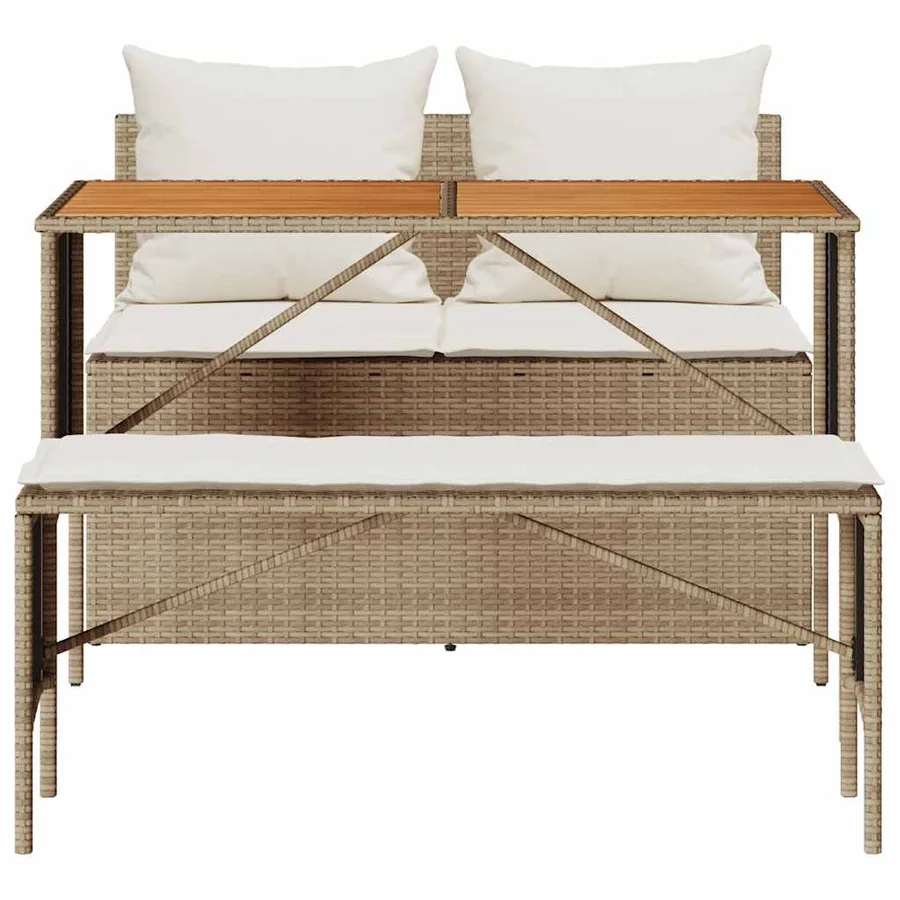Ensemble de salle à manger de jardin 3 pcs avec coussins beige résine tressée - 7